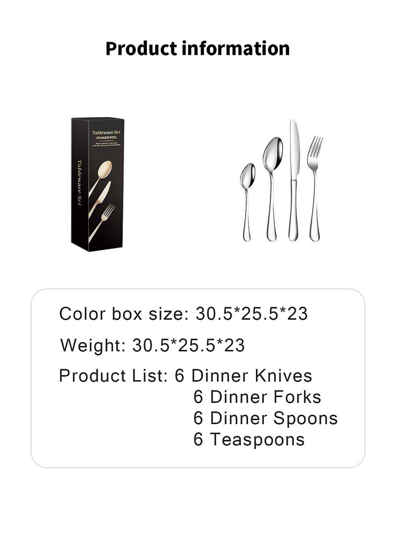 Thickened Stainless Steel Western Tableware Steak Set, Knife and Fork, 24-Piece Set of Household Steak Knives, Forks, and Spoons - Image 3