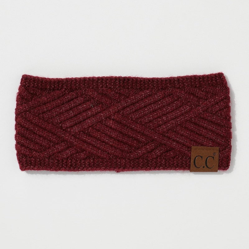 Cc Winter Fuzzy Fleece Lined Thick Knitted Diagonal Stripes Criss-Cross Pattern Headband Headwrap (HW-2060) - Image 2