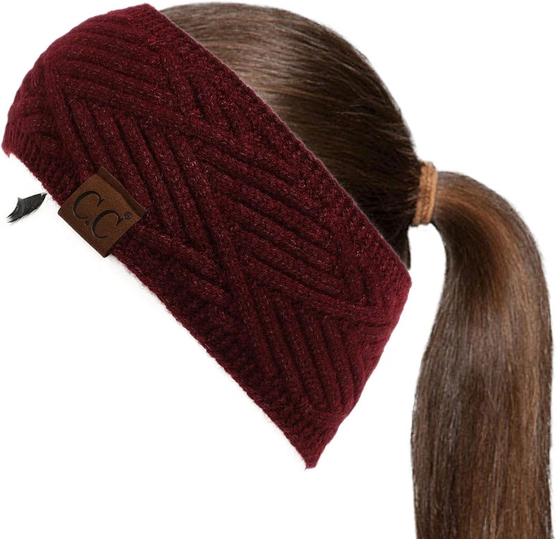 Cc Winter Fuzzy Fleece Lined Thick Knitted Diagonal Stripes Criss-Cross Pattern Headband Headwrap (HW-2060) - Image 1