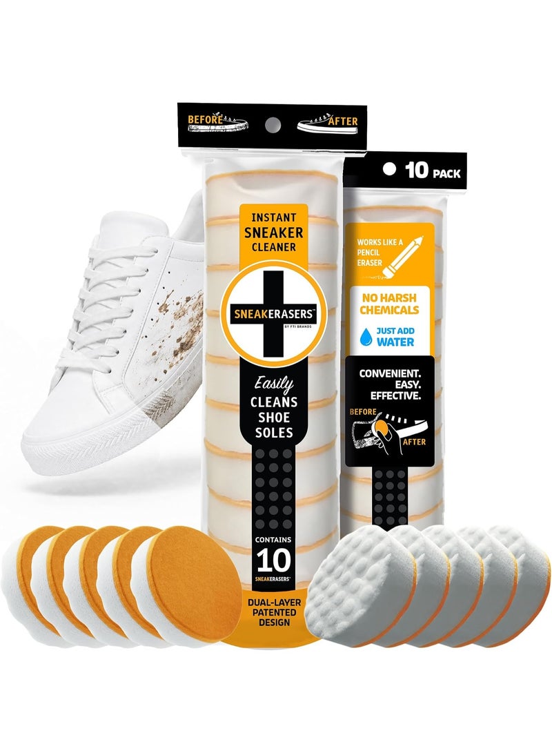 SneakERASERS Instant Sole and Sneaker Cleaner | Trainer Cleaner with Innovative Dual Layer Technology | Dirt Eraser Sponge with Powerful Micro Particles | Pack of 10 - Image 1