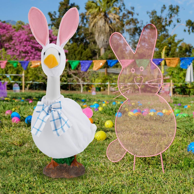 Arrowbash Easter Porch Goose Outfit Spring Bunny Clothes for 23" H Plastic Cement Goose, Outdoor Lawn Garden Patio Yard Statue Costume Set - Image 3