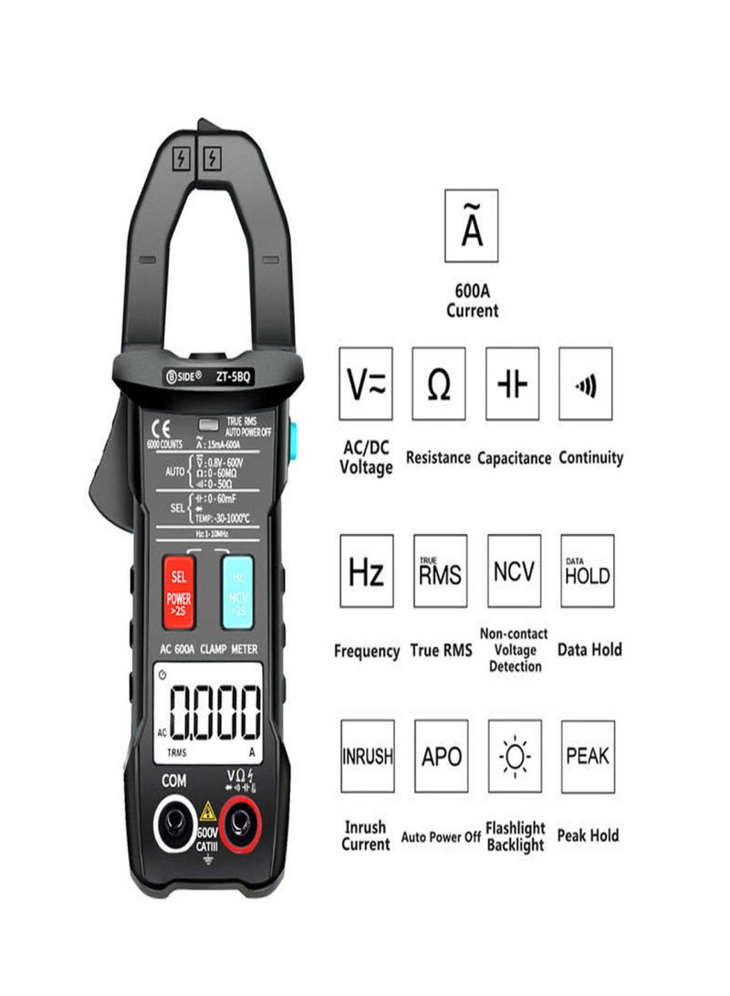 BSIDE ZT-5BQ 6000 Counts High Precision NCV Test Digital Smart Clamp Meter with BT Function True RMS Clamp Type Multimeter Measuring DC/AC Voltage AC Current Resistance Capacitance Frequency Inrush Current Diode and Continuity Peak Hold Flashlight -3 - Image 3