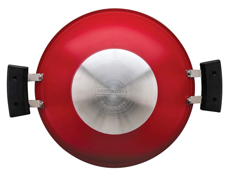 SOWBAGHYA Non Stick Aluminium Deep Appakadai Red Appam Maker Non Stick with Lid Appam Chatty Non Stick Appachatti Appam Kadai Ideal for Indian Cooking Aluminium 26 mm Thickness - Image 2