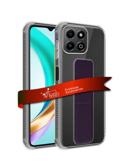 Honor X6b 4G 2024 TPU Hand Grip Air Pillow Case Cover - Clear/Eggplant Purple