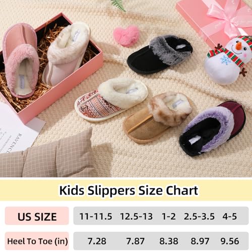 Besroad Kids Fuzzy House Slippers Warm Plush Furry Faux Fur Indoor Outdoor Slippers Memory Foam House Shoes for Girls Boys Tan Big Kid 2.5-3.5 - Image 2