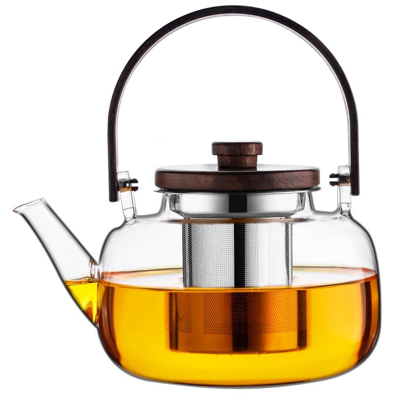 PARACITY Glass Teapot 34 OZ/1000ml, Tea Pot with Removable Stainless Steel Infuser for Loose Tea, Borosilicate Glass - Image 1