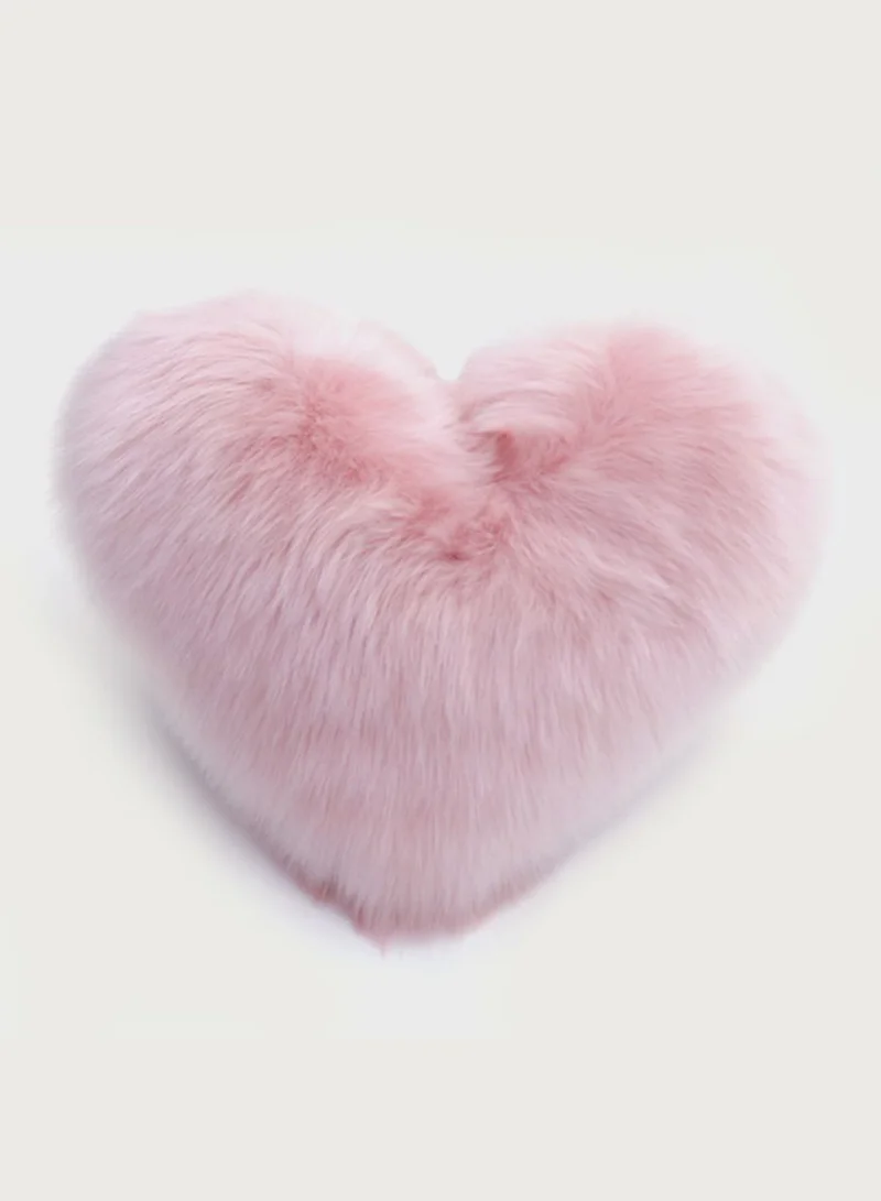 Pink Cactus Faux Fur Heart Shaped Cushion With Insert 40Cm X 50Cm