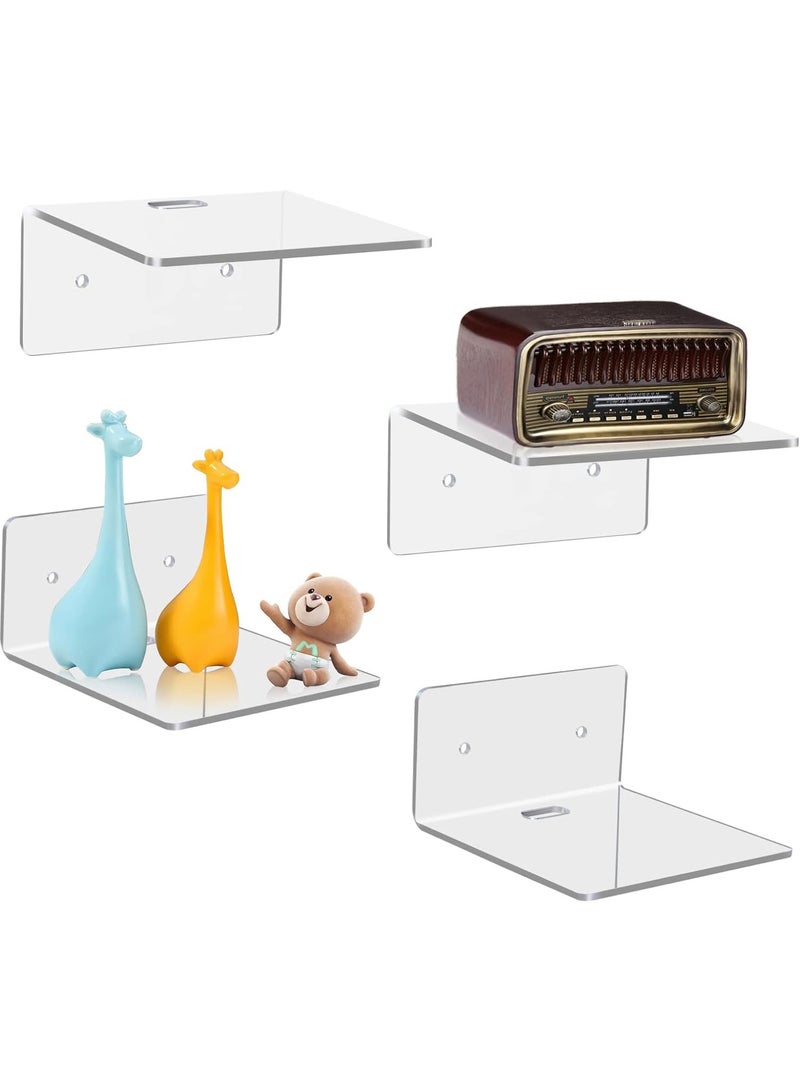 4 Pack Small Wall Shelf, 4 Inch Acrylic Wall Shelves Display Ledges for Storage & Decoration, Small Floating Shelf for Wall with 2 Types of Installation (Adhesive or Screw) - Image 1