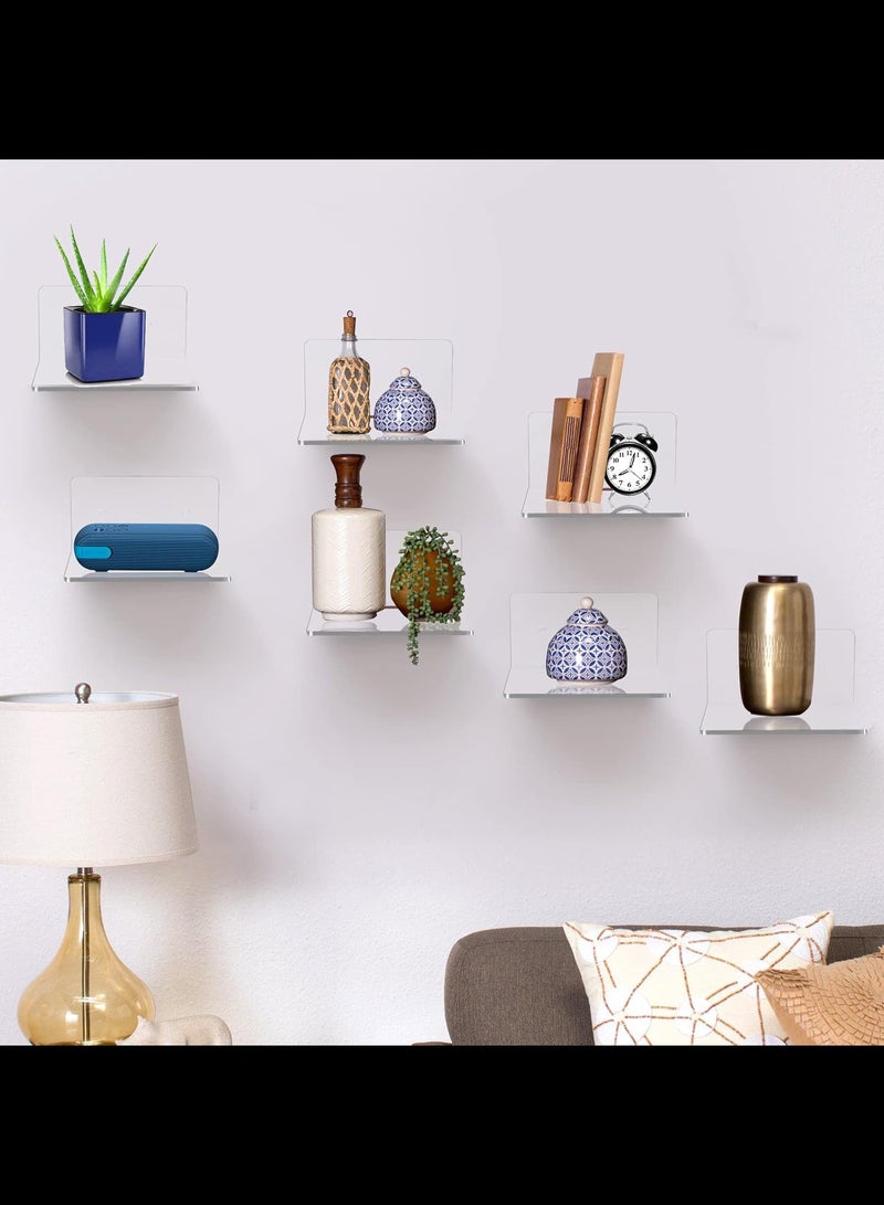 4 Pack Small Wall Shelf, 4 Inch Acrylic Wall Shelves Display Ledges for Storage & Decoration, Small Floating Shelf for Wall with 2 Types of Installation (Adhesive or Screw) - Image 3