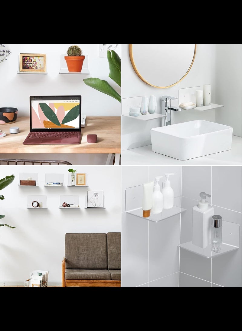 4 Pack Small Wall Shelf, 4 Inch Acrylic Wall Shelves Display Ledges for Storage & Decoration, Small Floating Shelf for Wall with 2 Types of Installation (Adhesive or Screw) - Image 5