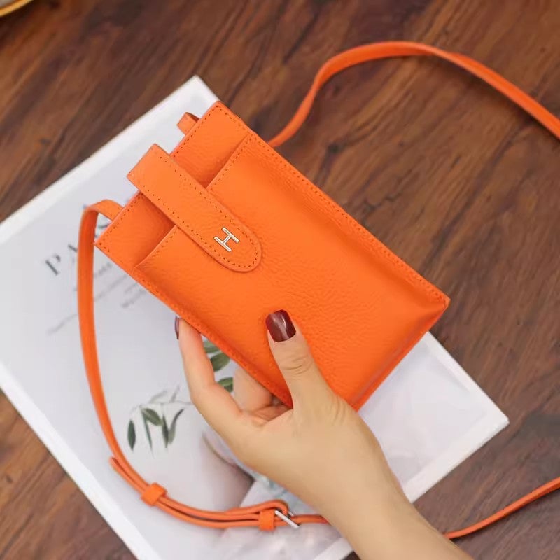 Genuine Leather Mobile Phone Bag Women'S Fashion Top Layer Cowhide Shoulder Crossbody Bag Original Mini Texturized Small Bag - Image 1