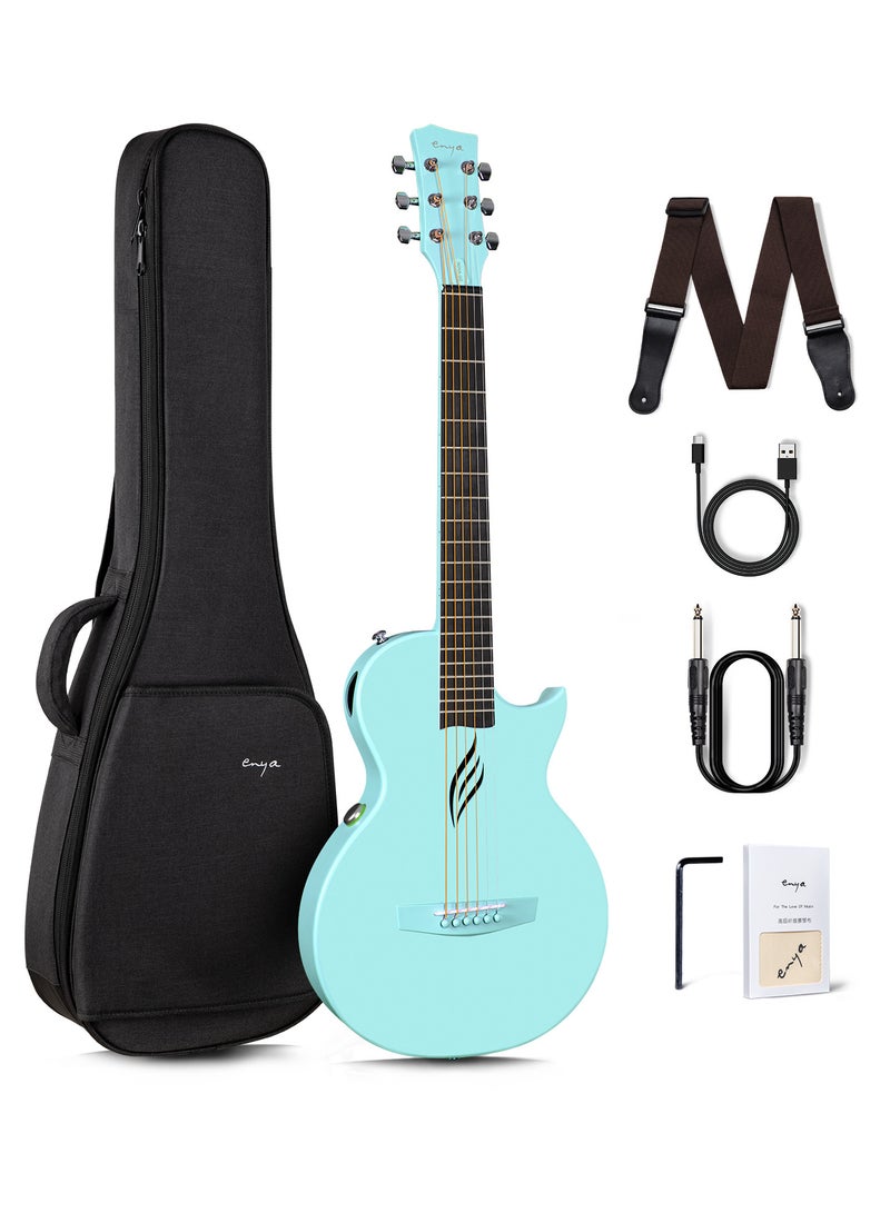 enya Enya NOVA Go SP1 Carbon Fiber Acoustic Electric Guitar with Smart AcousticPlus 35 Inch Travel Acustica Guitarra Starter Bundle Kit of Gig Bag, Strap, Strings, Charging Cable, Instrument Cable(Blue) - Image 1