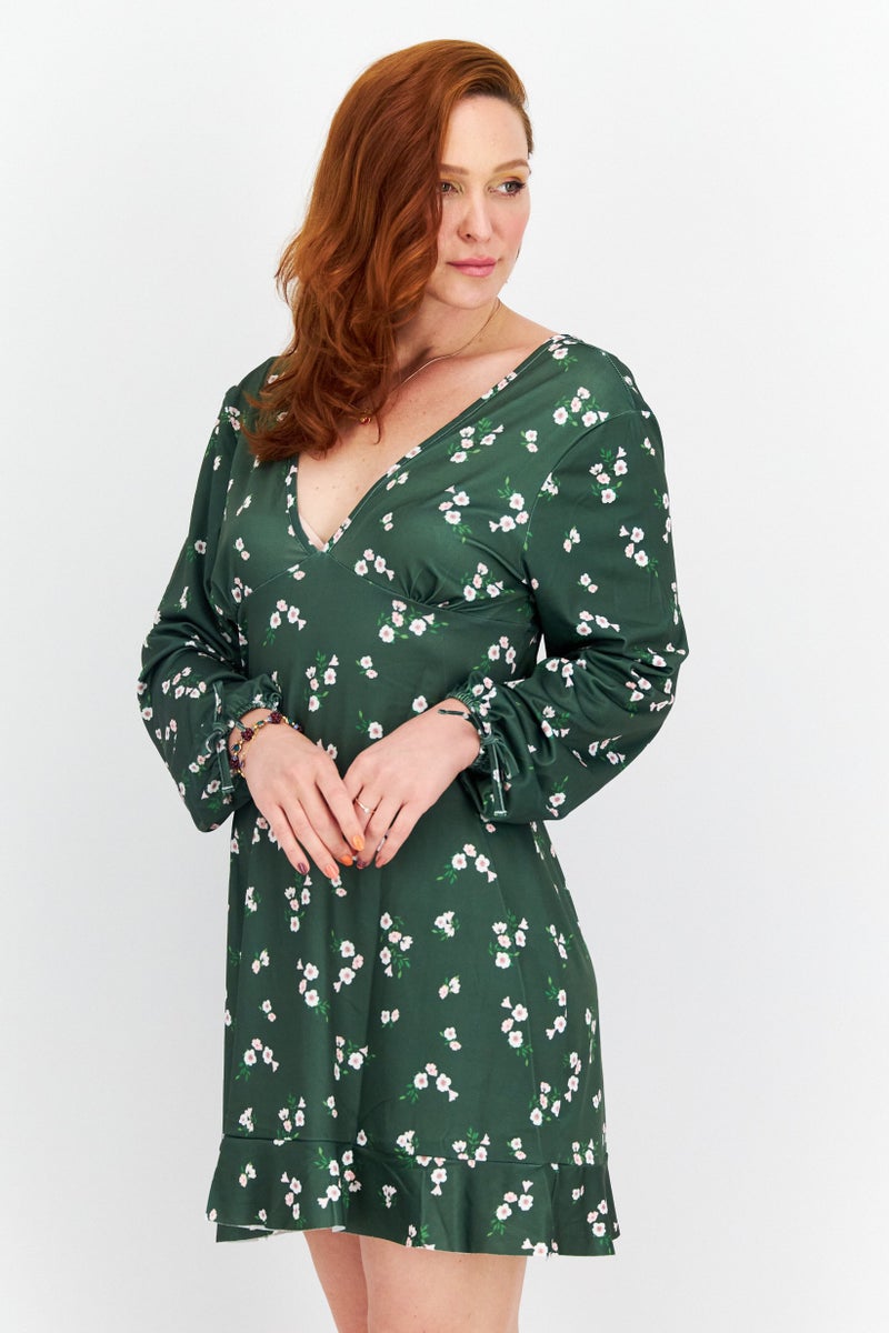 RIVER ISLAND Women Floral Print Mini Dress, Green Combo - Image 4