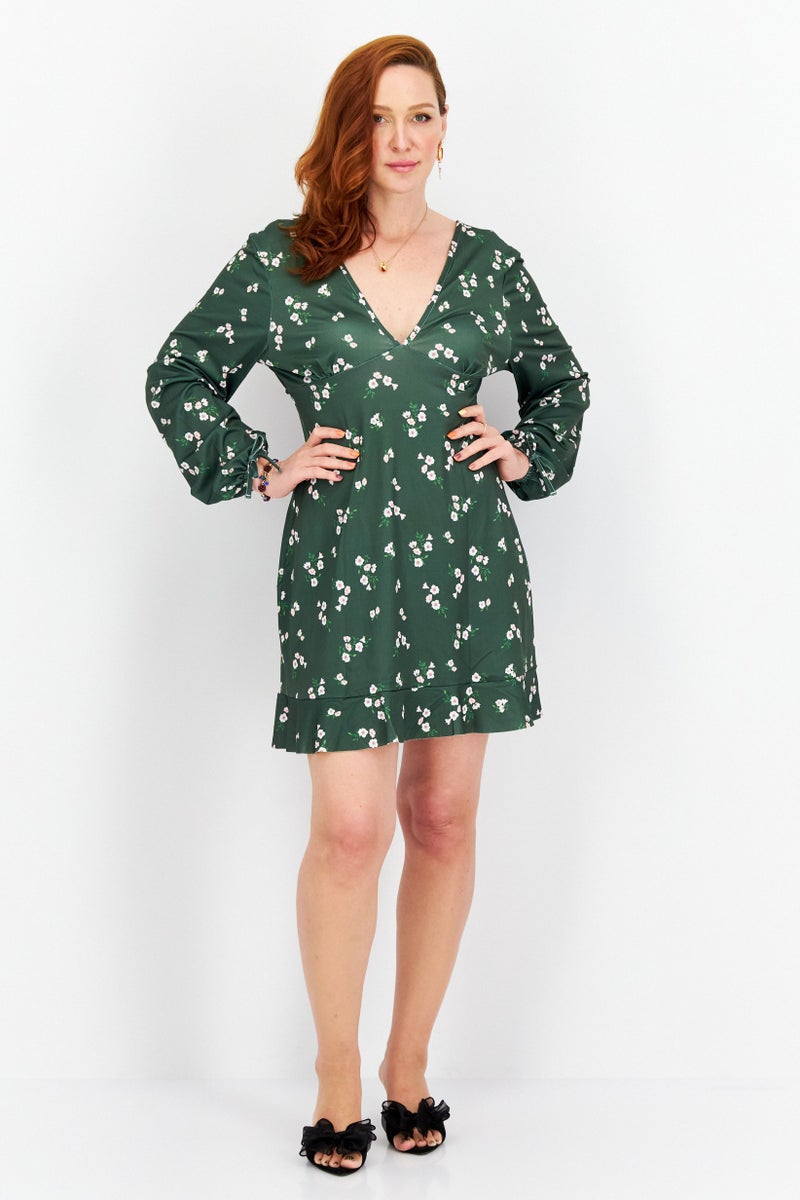 RIVER ISLAND Women Floral Print Mini Dress, Green Combo - Image 3