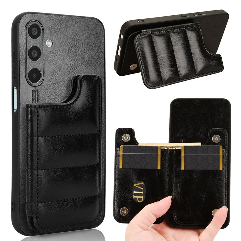 HuHa Protective Cover For Samsung Galaxy M35 Cow Pattern Sewing Card Bag Phone Case(Black) - Image 1