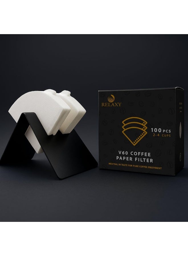 RELAXY V60 Coffee Filters, Cone Paper, White Unbleached Disposable Paper Filters, Size 02, Fits Pour Over Coffee Drippers 2-4 Cups, 100 pcs - Image 1