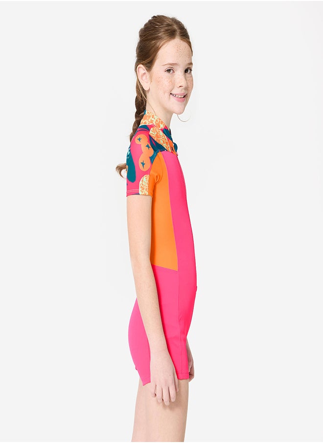 NABAIJI NABAIJI by DECATHLON, Girls' Shorty Swimsuit 100 All Hotu Lightweight & Stretchable Pink  - Image 2