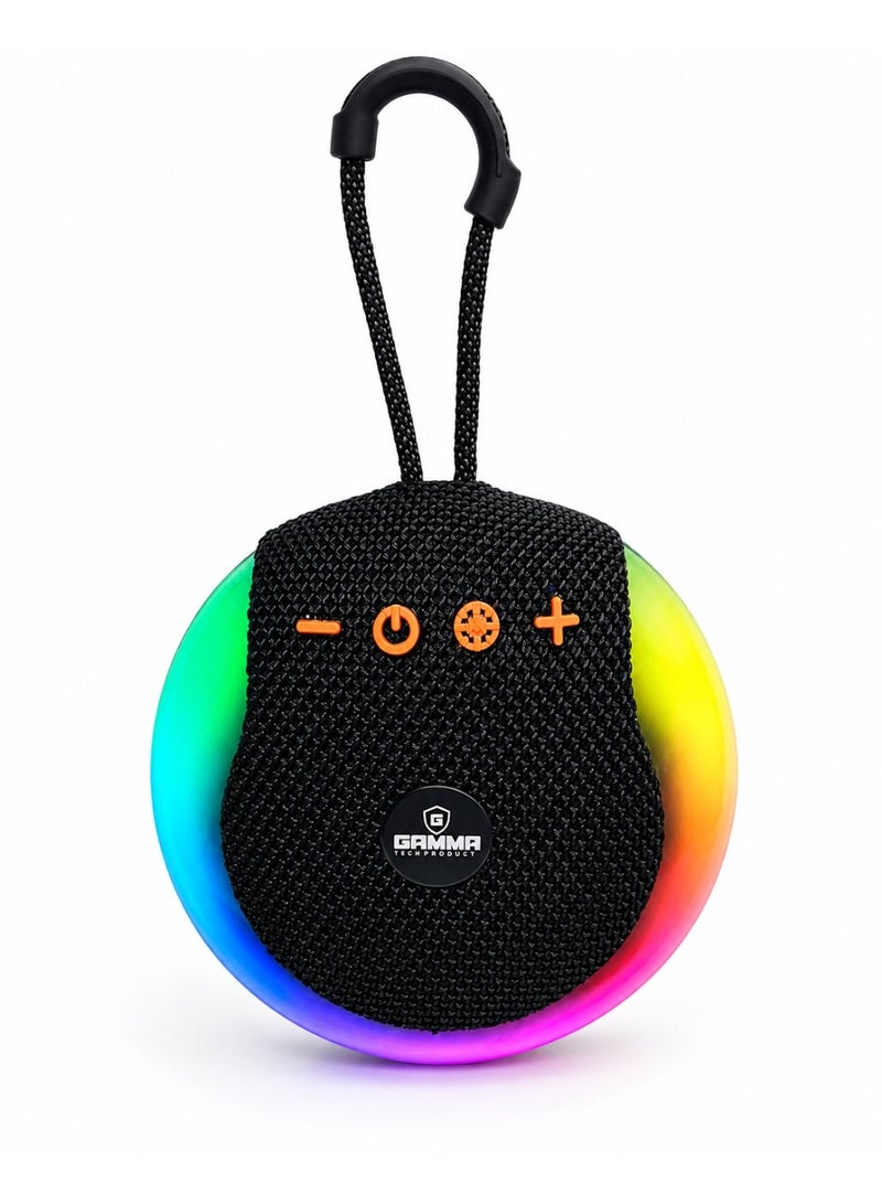 Gamma GT-713 Portable Wireless Speaker – Powerful Stereo Sound with  5W Speaker, Dynamic RGB Lighting Effects, Bluetooth Wireless Audio Streaming, USB, TF Card & Type-C Charging Support, Built-in 1200mAh Rechargeable Battery, Up to2-3 Hours Playtime, Durable ABS Construction, Convenient Carry Handle, Ideal for Home, Travel, Outdoor Parties & Everyday Entertainment – Black - Image 1