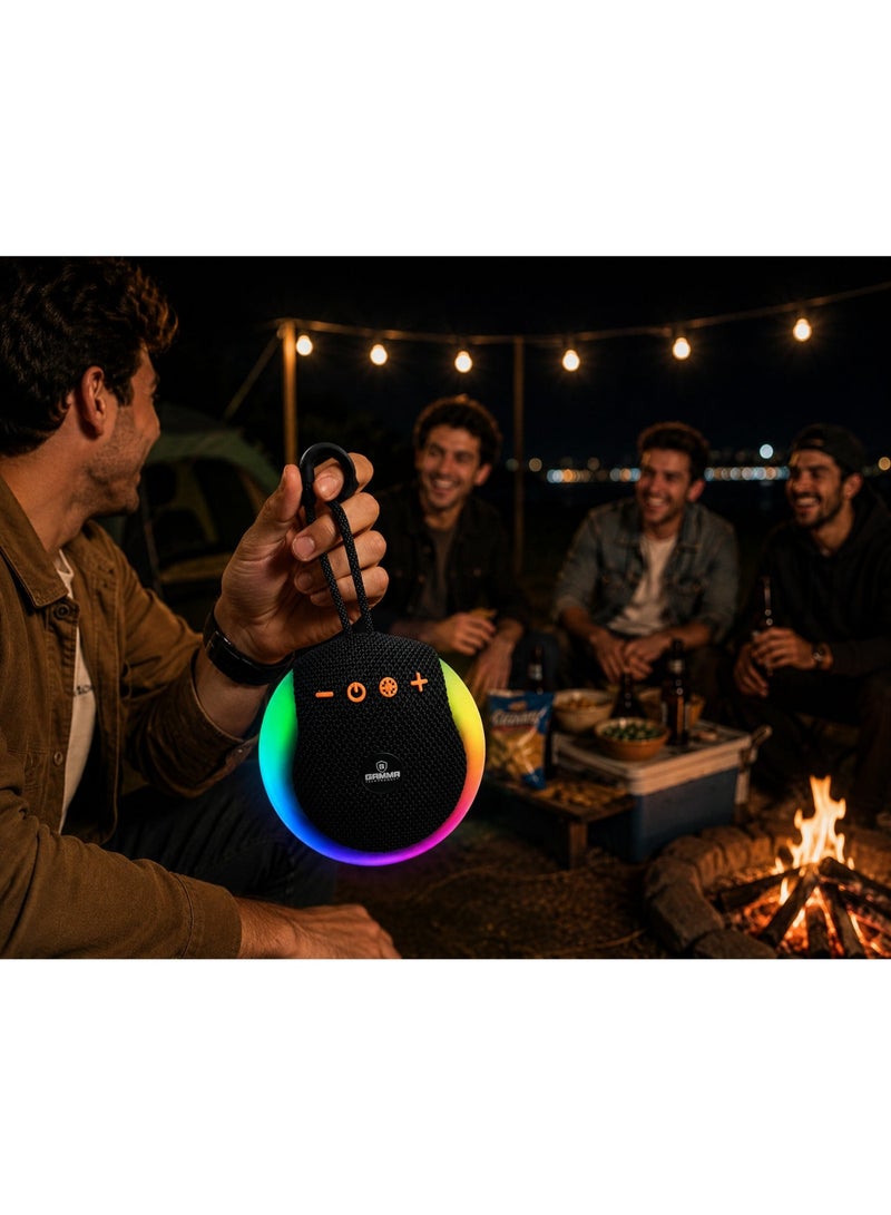 Gamma GT-713 Portable Wireless Speaker – Powerful Stereo Sound with  5W Speaker, Dynamic RGB Lighting Effects, Bluetooth Wireless Audio Streaming, USB, TF Card & Type-C Charging Support, Built-in 1200mAh Rechargeable Battery, Up to2-3 Hours Playtime, Durable ABS Construction, Convenient Carry Handle, Ideal for Home, Travel, Outdoor Parties & Everyday Entertainment – Black - Image 4