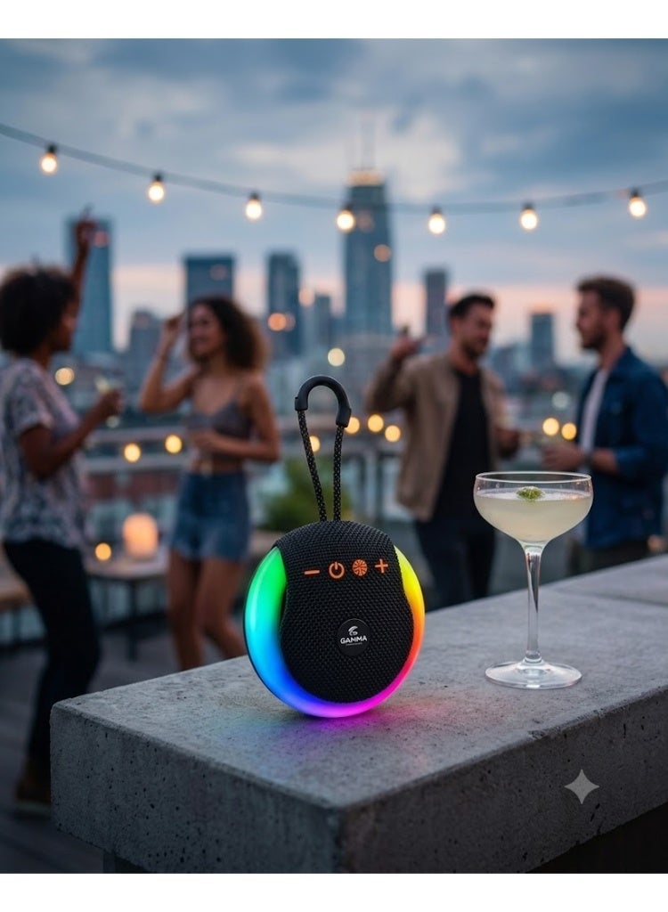 Gamma GT-713 Portable Wireless Speaker – Powerful Stereo Sound with  5W Speaker, Dynamic RGB Lighting Effects, Bluetooth Wireless Audio Streaming, USB, TF Card & Type-C Charging Support, Built-in 1200mAh Rechargeable Battery, Up to2-3 Hours Playtime, Durable ABS Construction, Convenient Carry Handle, Ideal for Home, Travel, Outdoor Parties & Everyday Entertainment – Black - Image 2