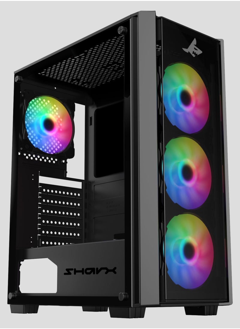 SHARX SHARX CASE STRIKER  ARGB  ATX PC Case With Front Mesh Panel(S-200), 4 x 120mm Pre-Installed Fans, Remote Controller, Glass Side Panel,Ports Type C*1/ USB3.0 *1/ USB2.0 *2 Buttons:Power/Reset/LED.  - Image 1