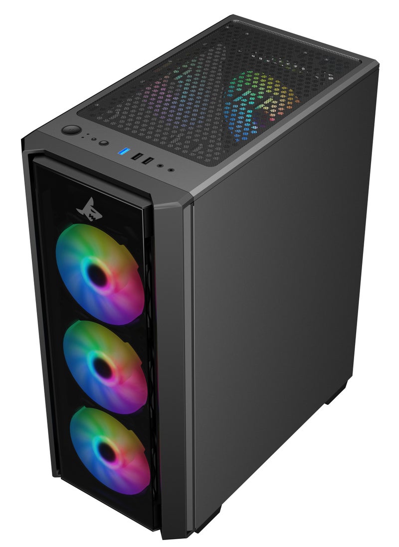 SHARX SHARX CASE STRIKER  ARGB  ATX PC Case With Front Mesh Panel(S-200), 4 x 120mm Pre-Installed Fans, Remote Controller, Glass Side Panel,Ports Type C*1/ USB3.0 *1/ USB2.0 *2 Buttons:Power/Reset/LED.  - Image 3