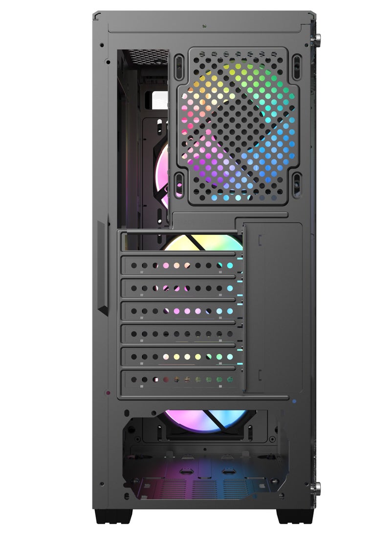 SHARX SHARX CASE STRIKER  ARGB  ATX PC Case With Front Mesh Panel(S-200), 4 x 120mm Pre-Installed Fans, Remote Controller, Glass Side Panel,Ports Type C*1/ USB3.0 *1/ USB2.0 *2 Buttons:Power/Reset/LED.  - Image 4