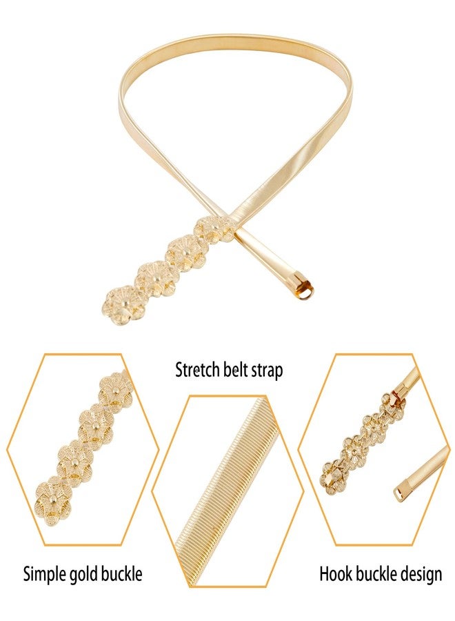 E-Clover Belts for Women Gold Waist Skinny Stretch Belt for Dresses Metal Waistband Flower - Image 5