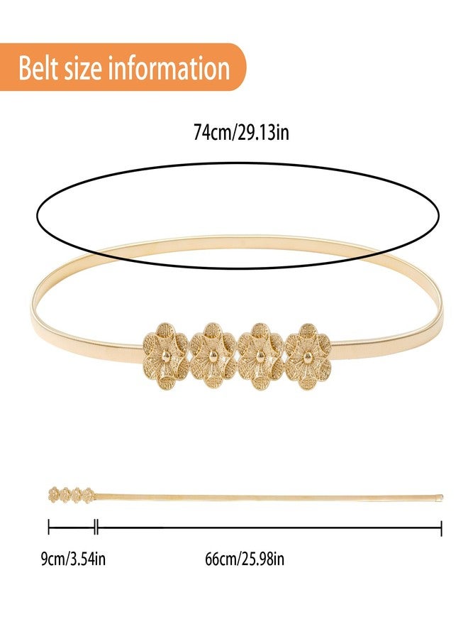 E-Clover Belts for Women Gold Waist Skinny Stretch Belt for Dresses Metal Waistband Flower - Image 4
