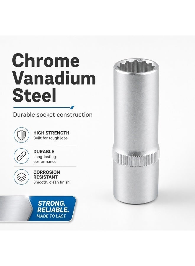 12mm 12 Point Deep Socket, 1/2 Inch Square Drive, Chrome Vanadium Steel CR-V Socket Wrench for Ratchet, Breaker Bar, Automotive Repair and Workshop Use - Image 4
