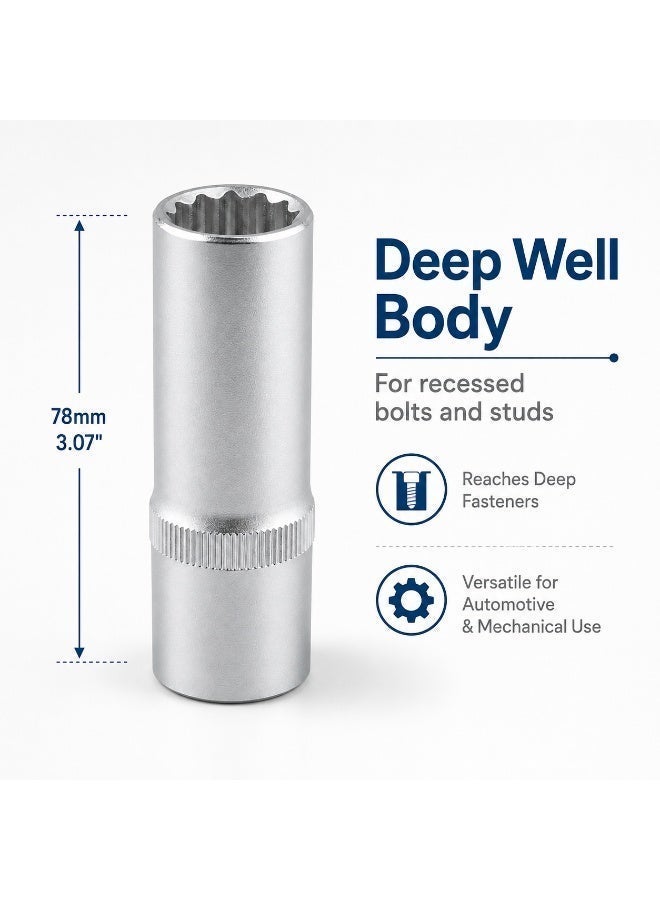 12mm 12 Point Deep Socket, 1/2 Inch Square Drive, Chrome Vanadium Steel CR-V Socket Wrench for Ratchet, Breaker Bar, Automotive Repair and Workshop Use - Image 5