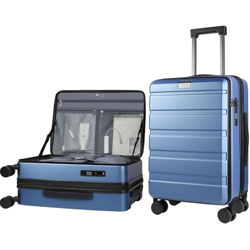 KROSER Carry On Luggage with Spinner Wheels & Built-in TSA Lock, Expandable Top Opening Hard Shell Suitcase Large Capacity Durable Rolling Luggage with USB Port, Carry-On 20-Inch, Light Blue - Image 1