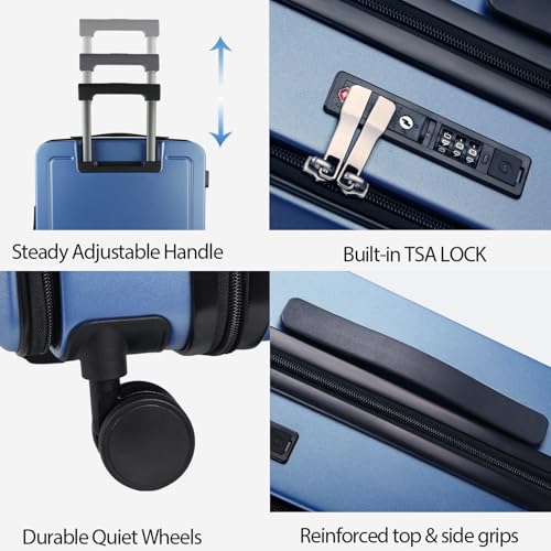KROSER Carry On Luggage with Spinner Wheels & Built-in TSA Lock, Expandable Top Opening Hard Shell Suitcase Large Capacity Durable Rolling Luggage with USB Port, Carry-On 20-Inch, Light Blue - Image 4