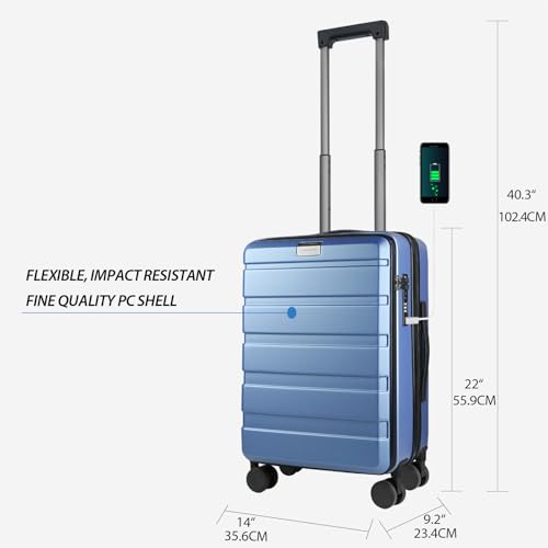 KROSER Carry On Luggage with Spinner Wheels & Built-in TSA Lock, Expandable Top Opening Hard Shell Suitcase Large Capacity Durable Rolling Luggage with USB Port, Carry-On 20-Inch, Light Blue - Image 2