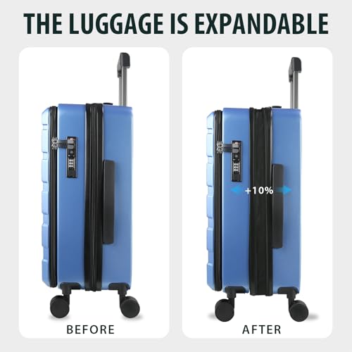 KROSER Carry On Luggage with Spinner Wheels & Built-in TSA Lock, Expandable Top Opening Hard Shell Suitcase Large Capacity Durable Rolling Luggage with USB Port, Carry-On 20-Inch, Light Blue - Image 5