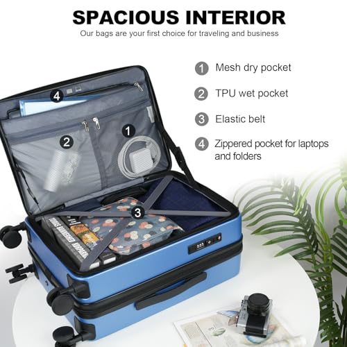 KROSER Carry On Luggage with Spinner Wheels & Built-in TSA Lock, Expandable Top Opening Hard Shell Suitcase Large Capacity Durable Rolling Luggage with USB Port, Carry-On 20-Inch, Light Blue - Image 3
