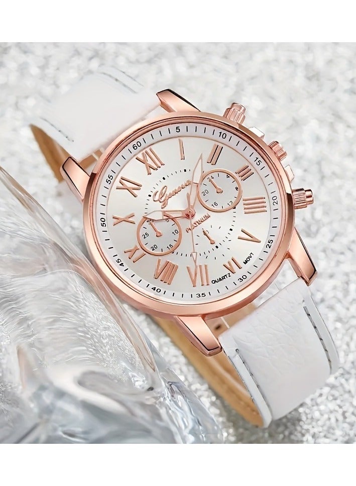 Geneva [2025 New Design]Ladies Watch Fashionable Women Quartz Diamond Wristwatch Classic Simple Watches Business Decoration Bracelet Necklace Ring Earring Girl Gift Set  - Image 2