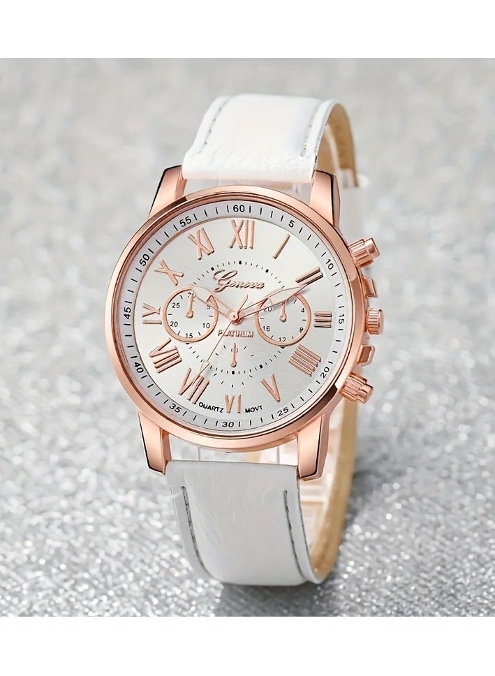 Geneva [2025 New Design]Ladies Watch Fashionable Women Quartz Diamond Wristwatch Classic Simple Watches Business Decoration Bracelet Necklace Ring Earring Girl Gift Set  - Image 3