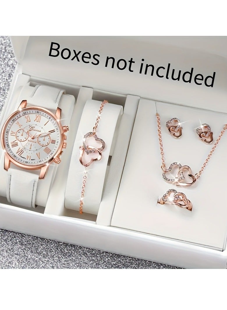 Geneva [2025 New Design]Ladies Watch Fashionable Women Quartz Diamond Wristwatch Classic Simple Watches Business Decoration Bracelet Necklace Ring Earring Girl Gift Set  - Image 1