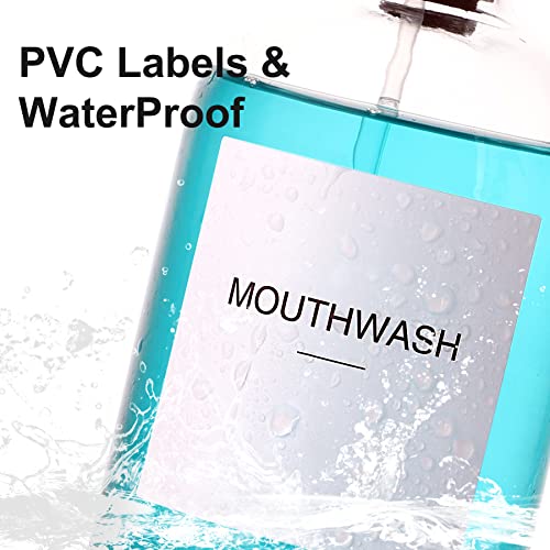 HomeFeel Mouthwash Dispenser for Bathroom, 12.7 oz, 2 Pack - Glass Mouthwash Bottle with 304 Stainless Steel Spout & Minimalist Labels, Style Mouthwash Container, Silver - Image 5
