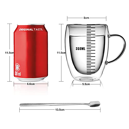 LIBWYS 6 Pack Double Walled Coffee Cups Glasses Mugs, 12oz Espresso Cappuccino Latte Tea Cups with Handle, Heat Resistant Borosilicate Clear Glasses 350ml - Image 5