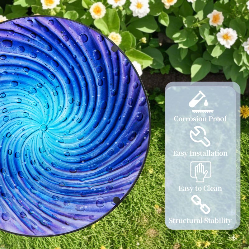 MUMTOP Outdoor End Tables for Patio, Deep Sea Round Side Table, Glass Accent Table for Outside, Garden, Balcony, Porch, Indoor Home Decor - Image 3