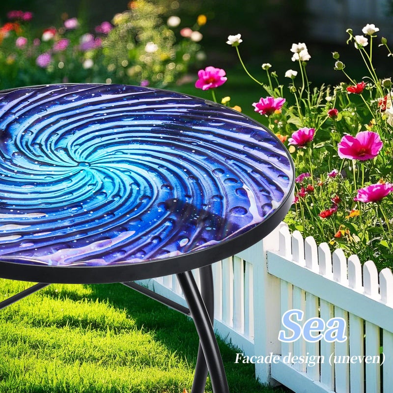 MUMTOP Outdoor End Tables for Patio, Deep Sea Round Side Table, Glass Accent Table for Outside, Garden, Balcony, Porch, Indoor Home Decor - Image 4