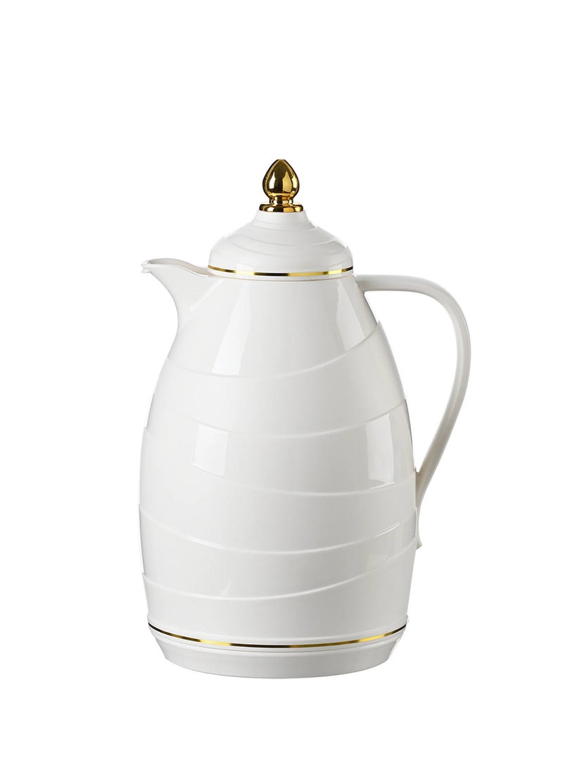 BASURRAH 1L Tea and Coffee Thermos - Glossy Wavy White - Image 1