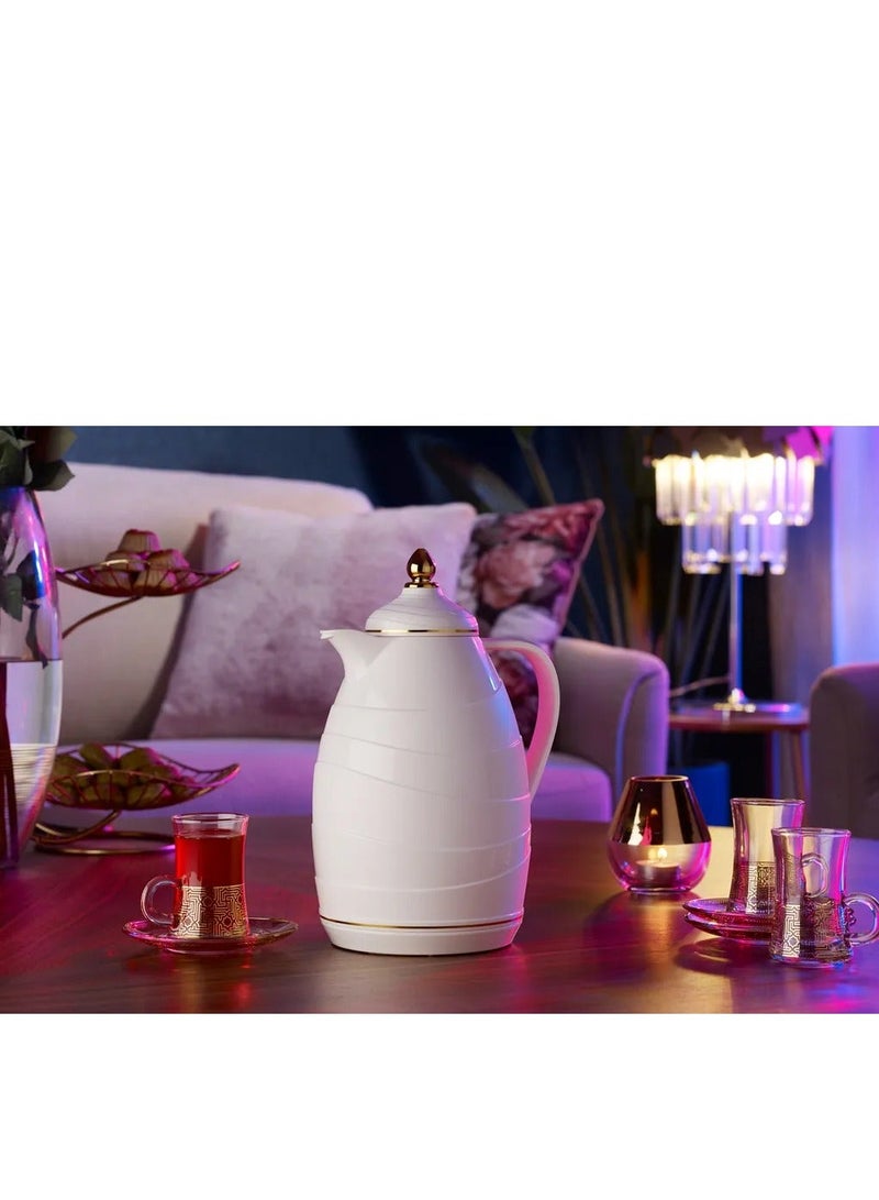 BASURRAH 1L Tea and Coffee Thermos - Glossy Wavy White - Image 2