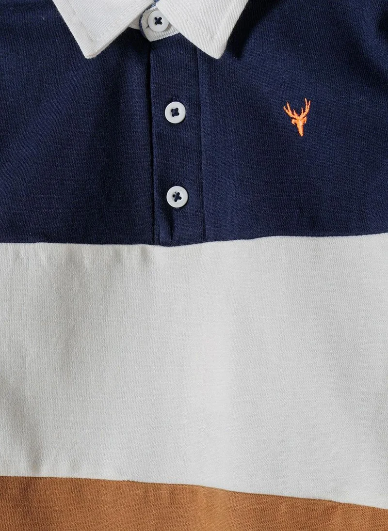 MINOTI Boys Long Sleeve Polo Shirt with Colour Block Design