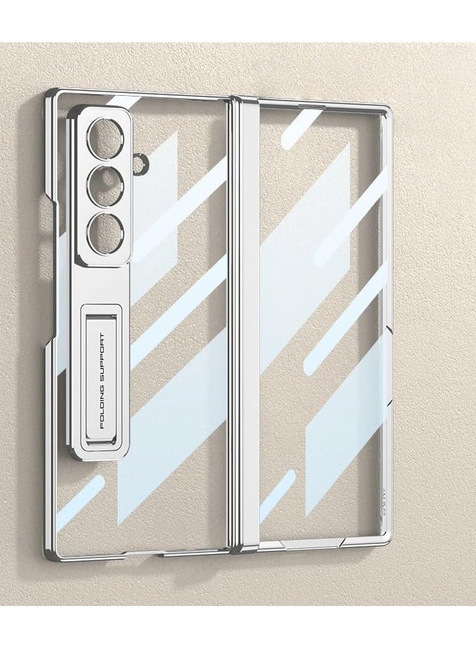 عام غطاء شفاف متوافق مع سامسونج جالكسي زد فولد7: حماية مدمجة للشاشة الأمامية وحماية المفصل وحامل، غطاء واقٍ شفاف فائق الرقة.