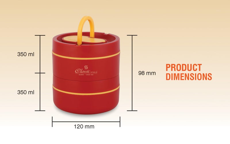 Classic Steels Sattvic Insulated Stainless Steel Lunch Box 2 Containers 350 ml Each & 1 Spoon | Microwave Safe | Leak Proof Air Tight Hot Lunch Box| Keep Your Meal Fresh and Hot Upto 4 Hours - Image 3