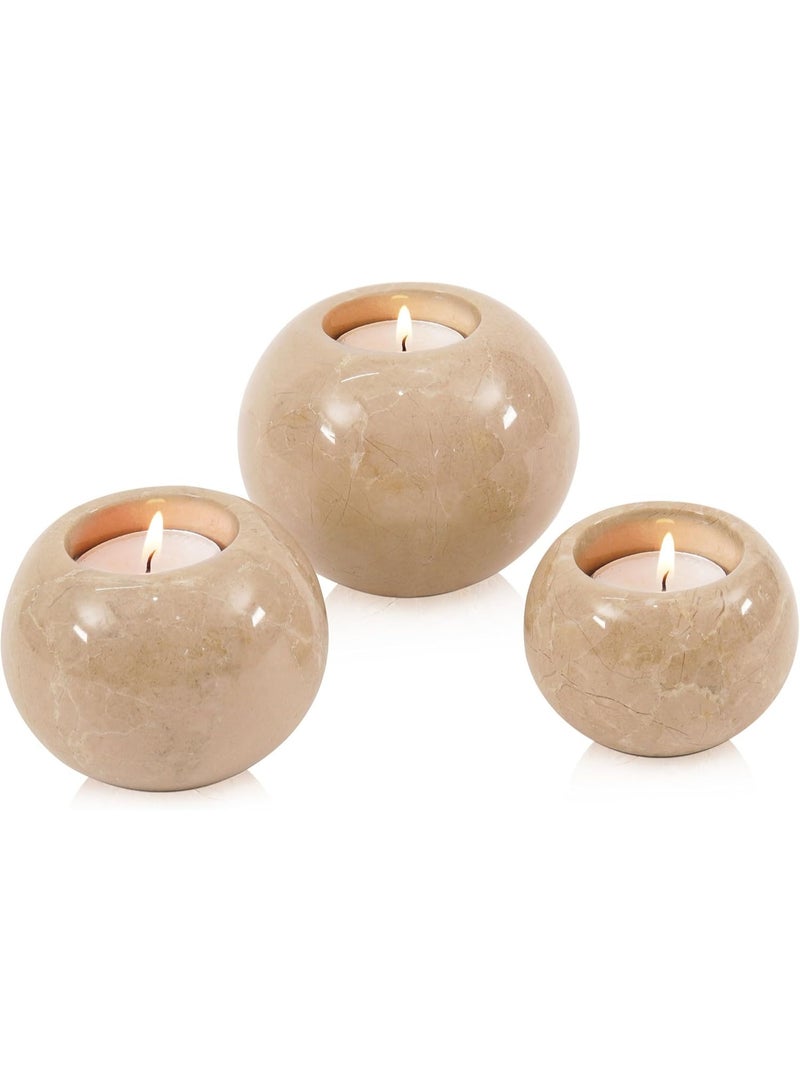 راديكالن حامل شموع صغير من الرخام من فيرونا | طقم من ٣ قطع، مصنوع يدويًا، ٤ بوصات، مناسب لديكور الزفاف والمنزل - Image 1