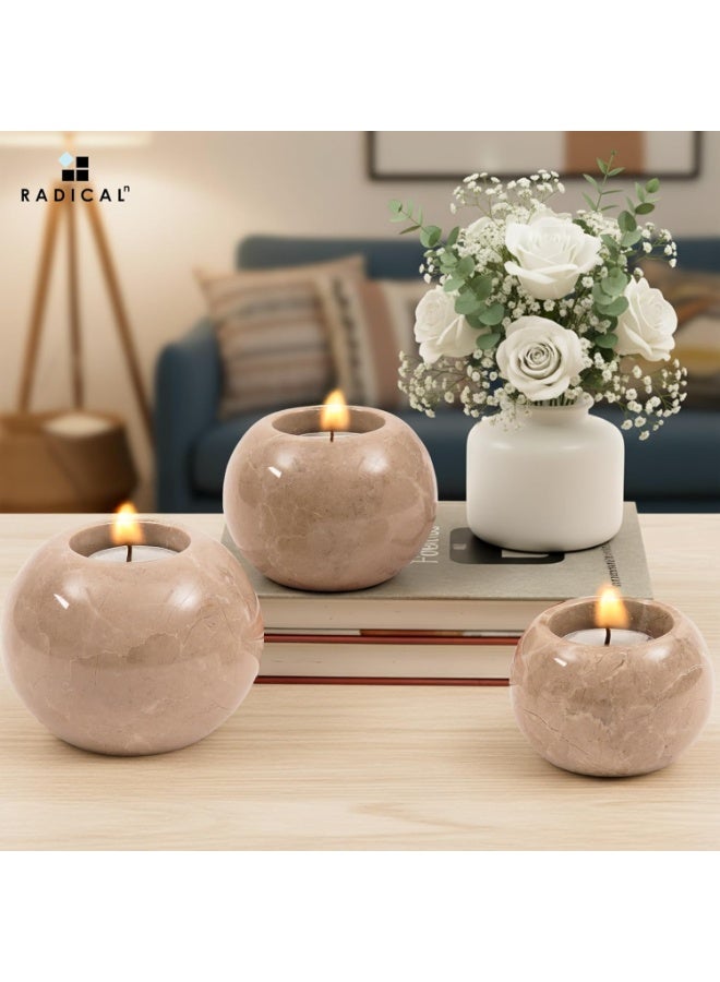 راديكالن حامل شموع صغير من الرخام من فيرونا | طقم من ٣ قطع، مصنوع يدويًا، ٤ بوصات، مناسب لديكور الزفاف والمنزل - Image 2